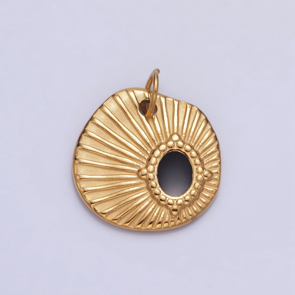 Stainless Steel Black Oval Abstract Sunburst Charm in Gold & Silver | P-1228