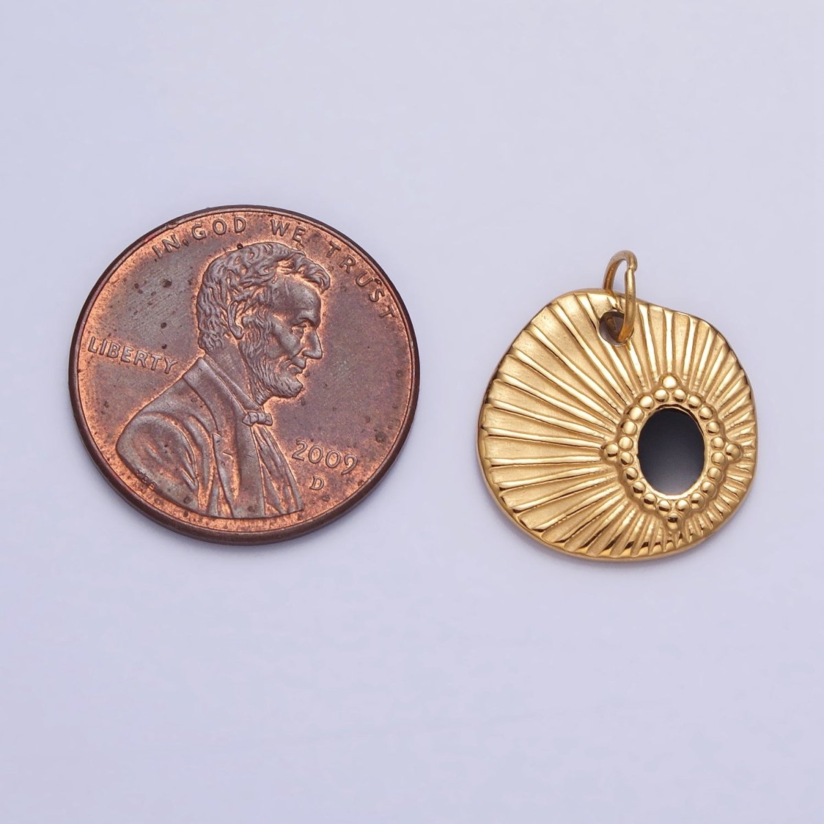 Stainless Steel Black Oval Abstract Sunburst Charm in Gold & Silver | P-1228