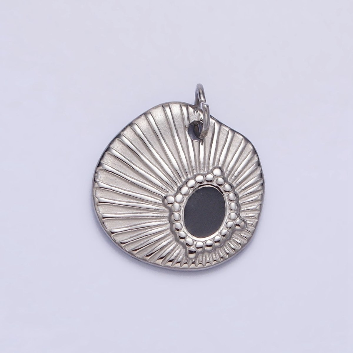 Stainless Steel Black Oval Abstract Sunburst Charm in Gold & Silver | P-1228