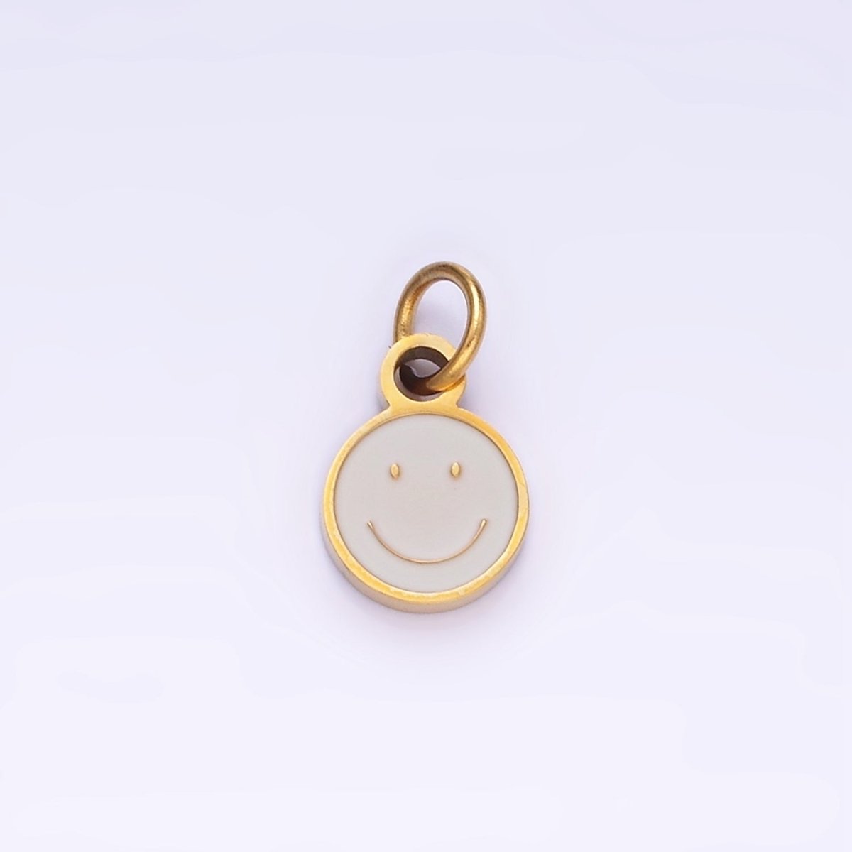 Stainless Steel Black, Pink, White Enamel Smiley Face Round Charm | P954