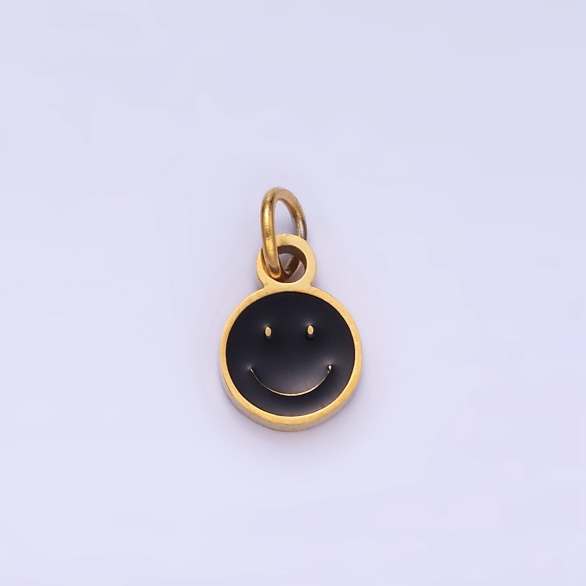 Stainless Steel Black, Pink, White Enamel Smiley Face Round Charm | P954