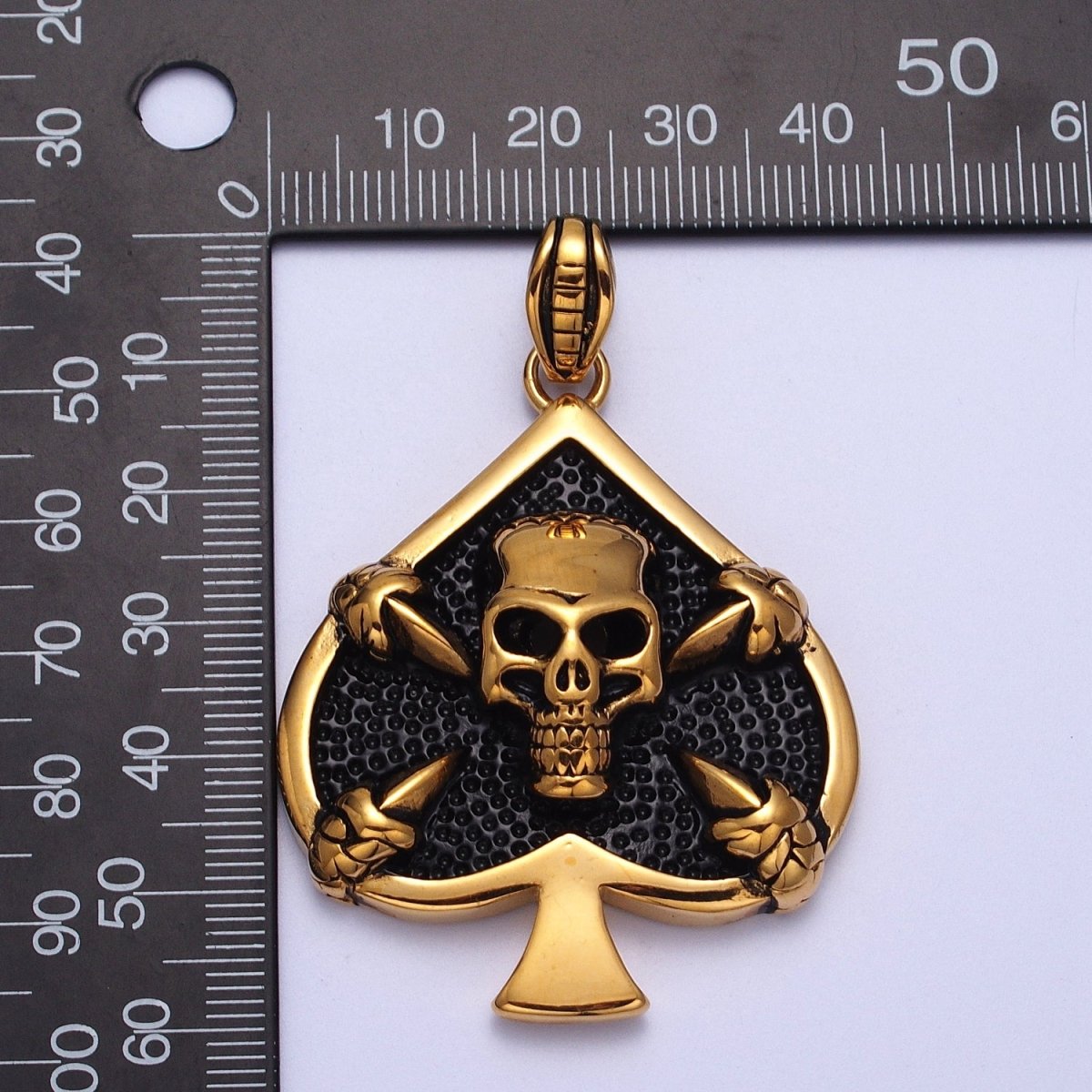 Stainless Steel Black Pirate Skull Ace of Space Pendant in Gold & Silver | J-168 X-660