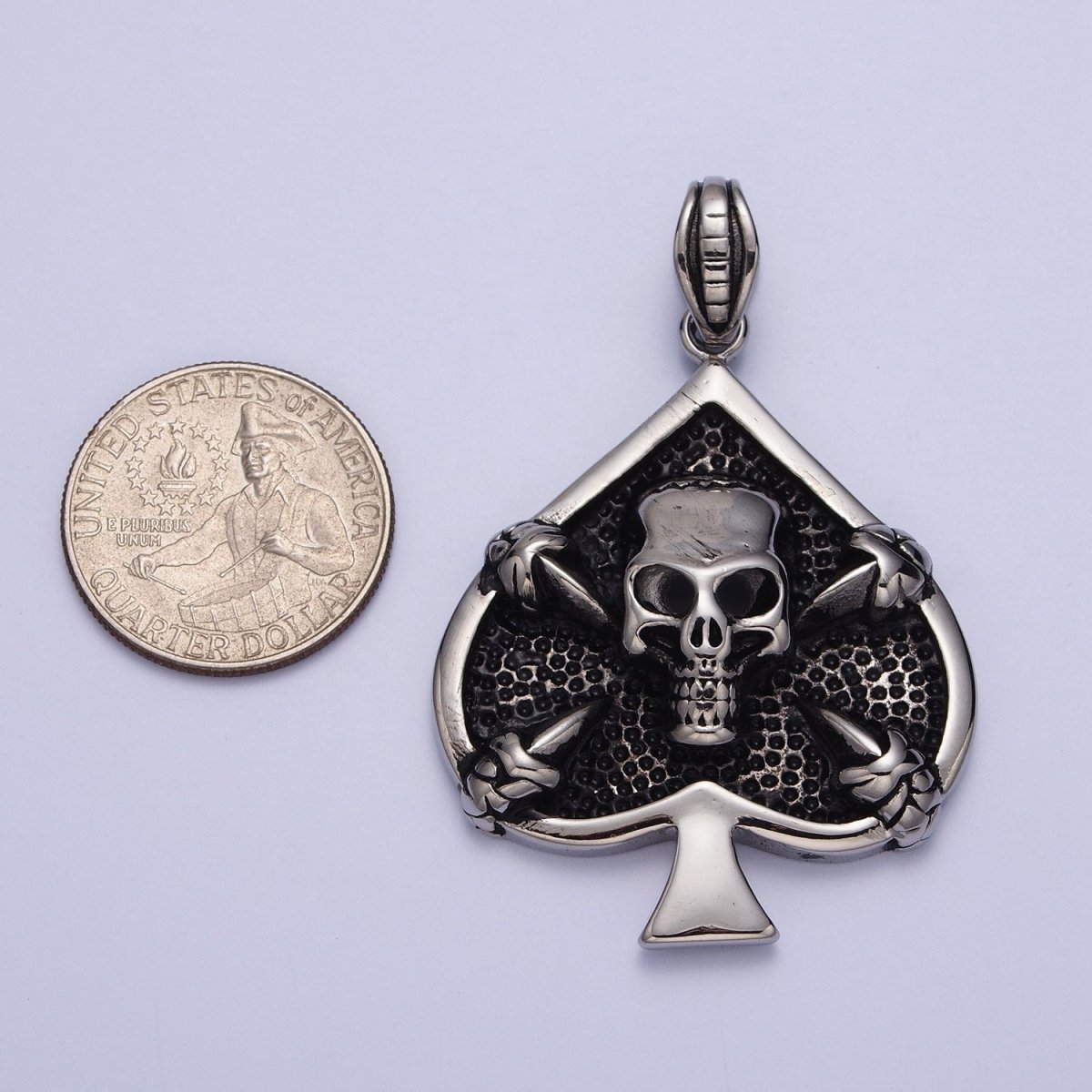Stainless Steel Black Pirate Skull Ace of Space Pendant in Gold & Silver | J-168 X-660