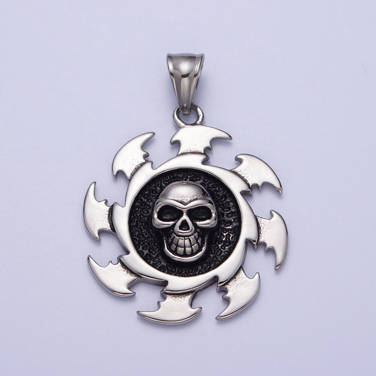 Stainless Steel Black Skull Skeleton Crusher Round Pendant in Gold & Silver J-097 X-659
