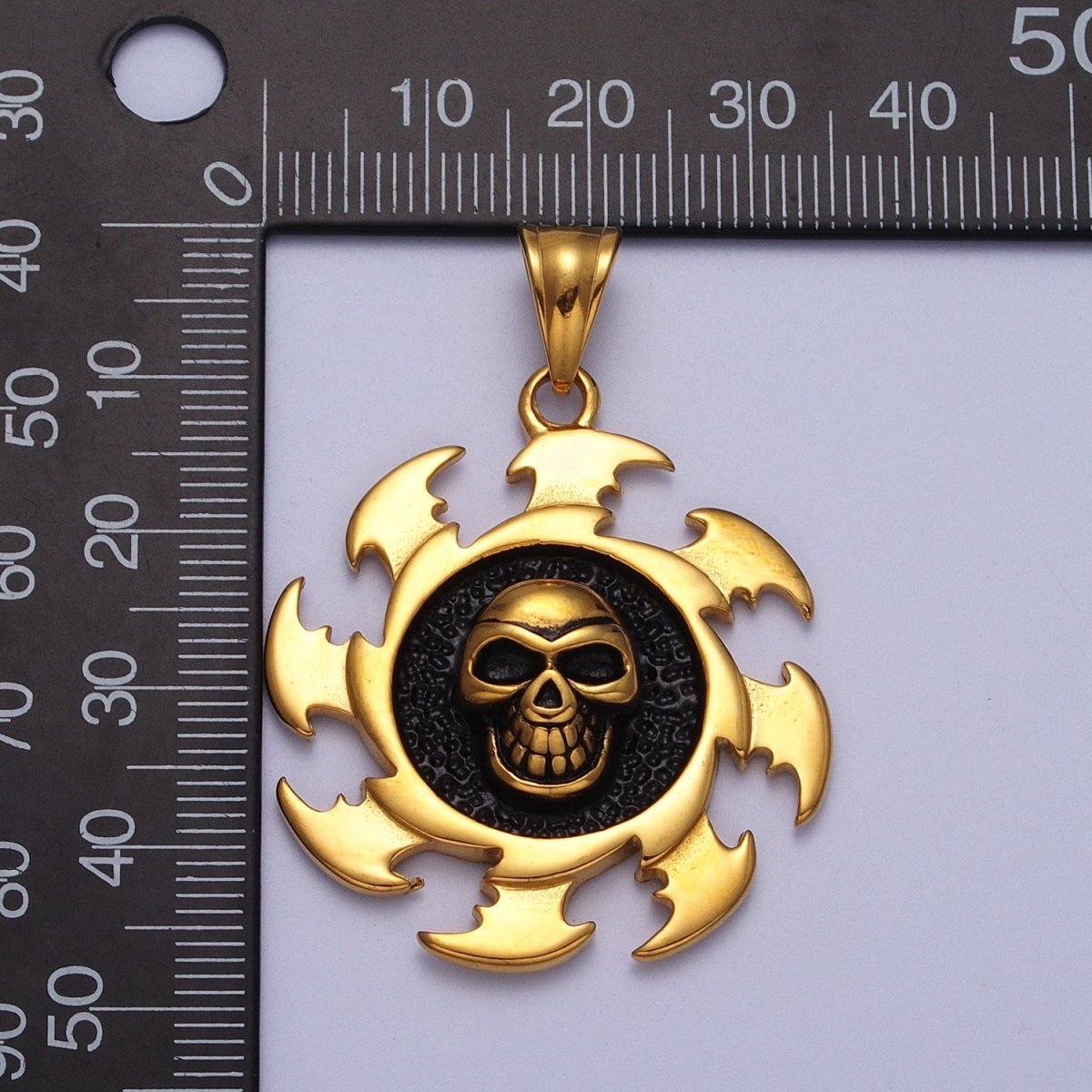 Stainless Steel Black Skull Skeleton Crusher Round Pendant in Gold & Silver J-097 X-659