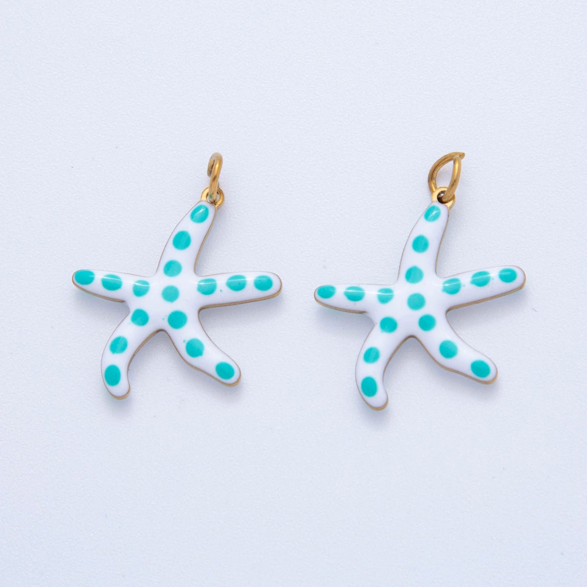 Stainless Steel Blue Dotted White Starfish Charm | AF390 - DLUXCA