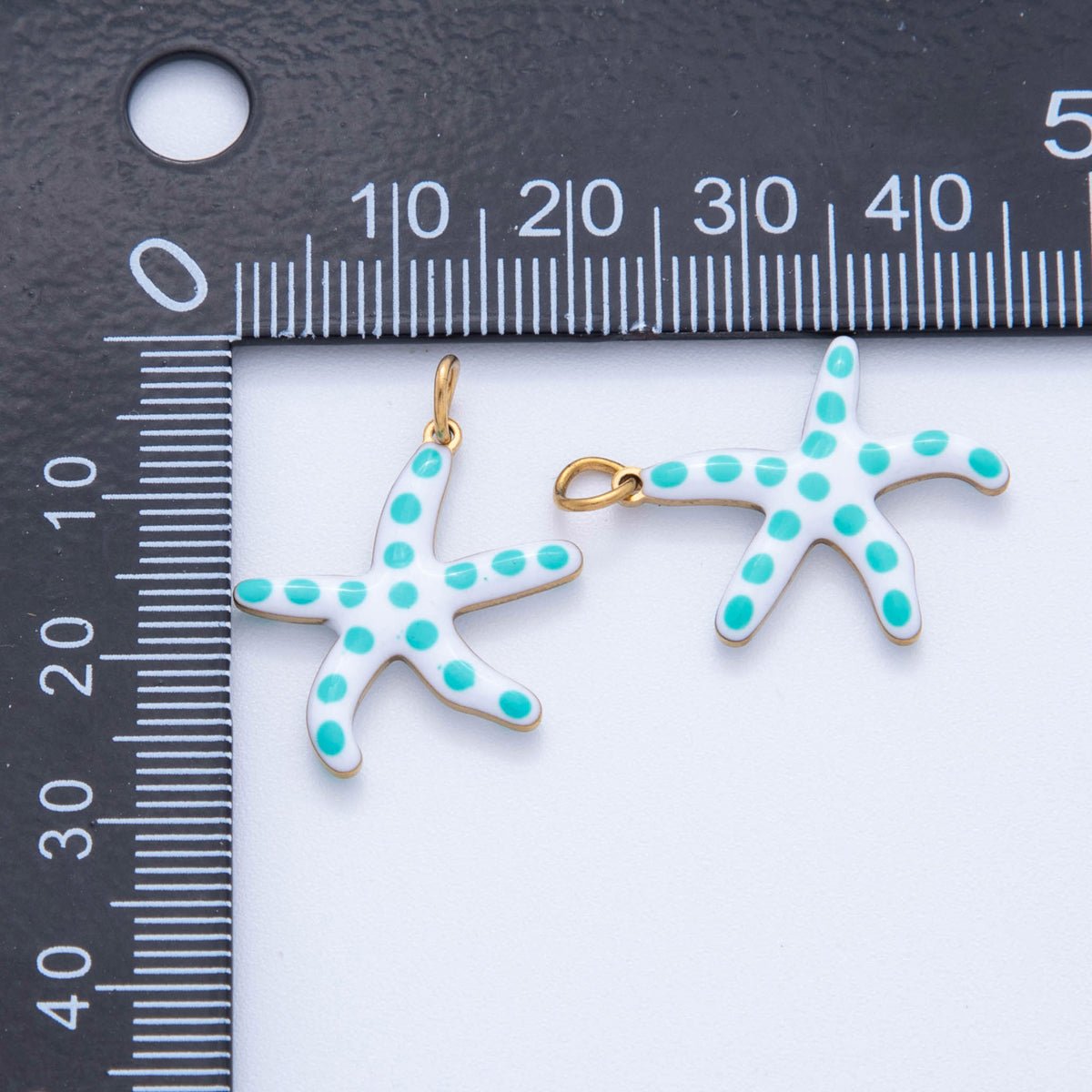 Stainless Steel Blue Dotted White Starfish Charm | AF390 - DLUXCA