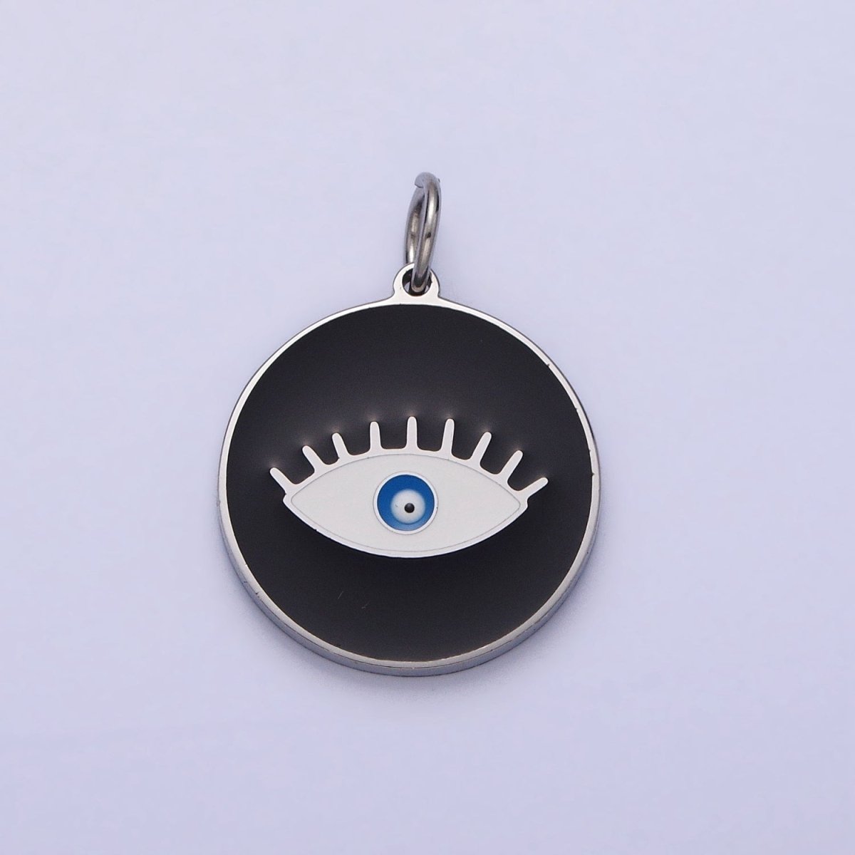 Stainless Steel Blue-Eyed Evil Eye White, Black, Red Round Charm in Gold & Silver | P-1222 P-1223 P-1224
