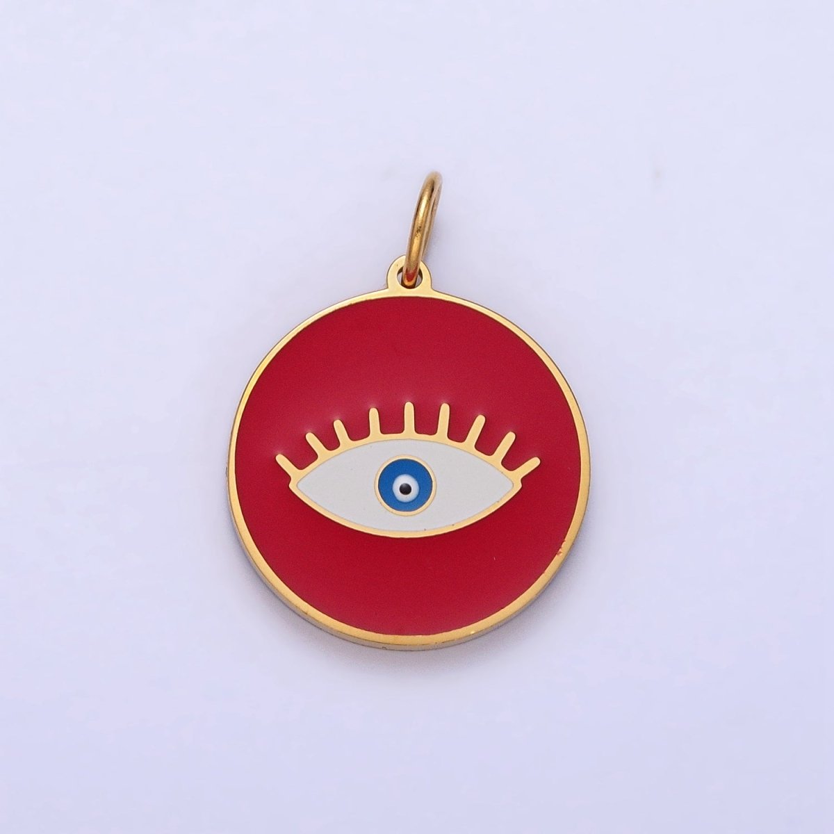 Stainless Steel Blue-Eyed Evil Eye White, Black, Red Round Charm in Gold & Silver | P-1222 P-1223 P-1224