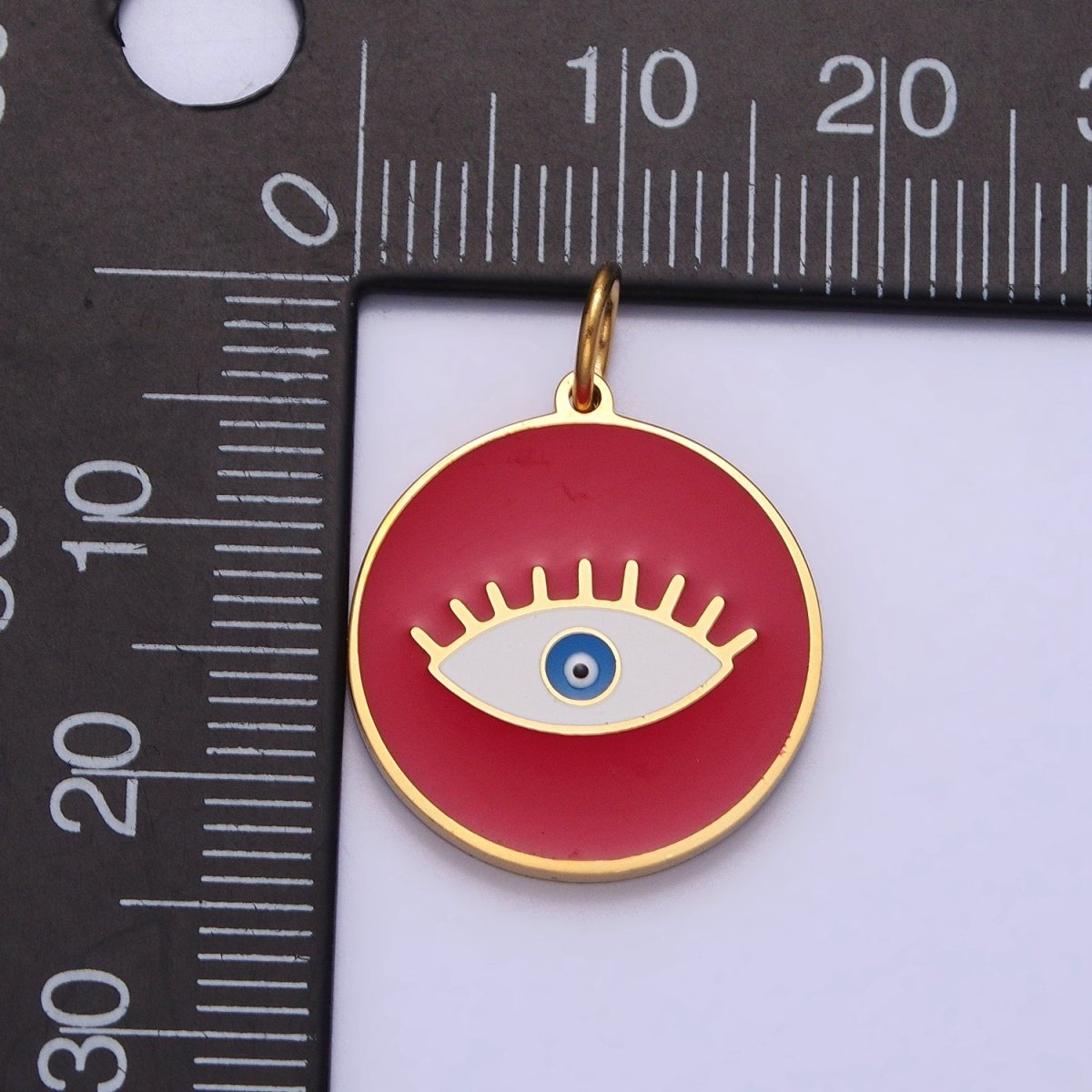 Stainless Steel Blue-Eyed Evil Eye White, Black, Red Round Charm in Gold & Silver | P-1222 P-1223 P-1224