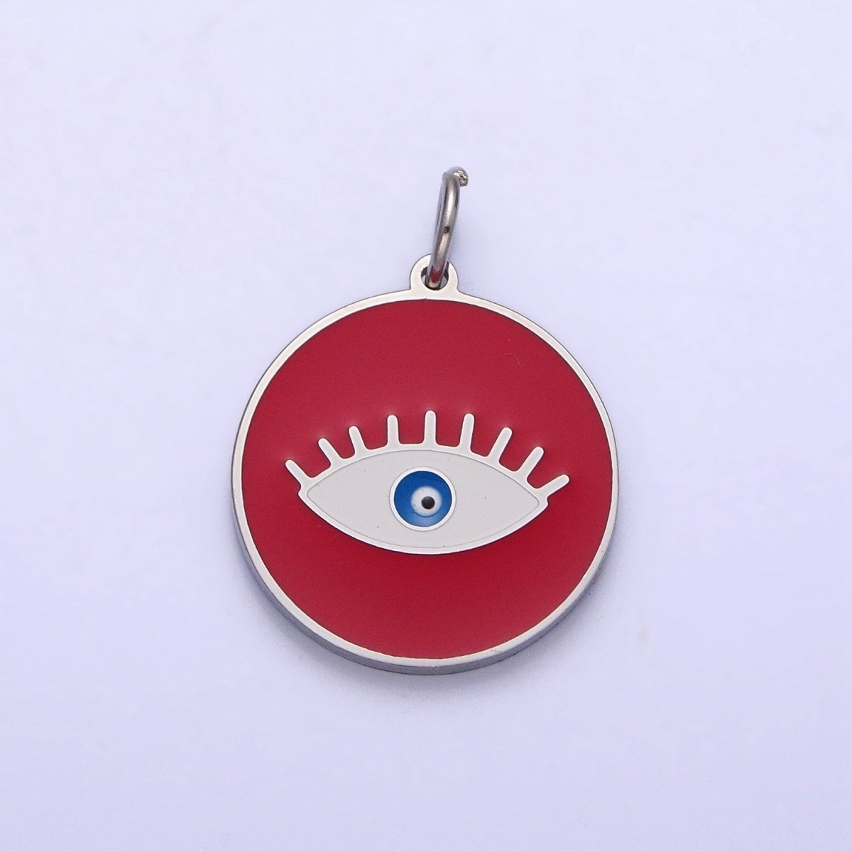 Stainless Steel Blue-Eyed Evil Eye White, Black, Red Round Charm in Gold & Silver | P-1222 P-1223 P-1224