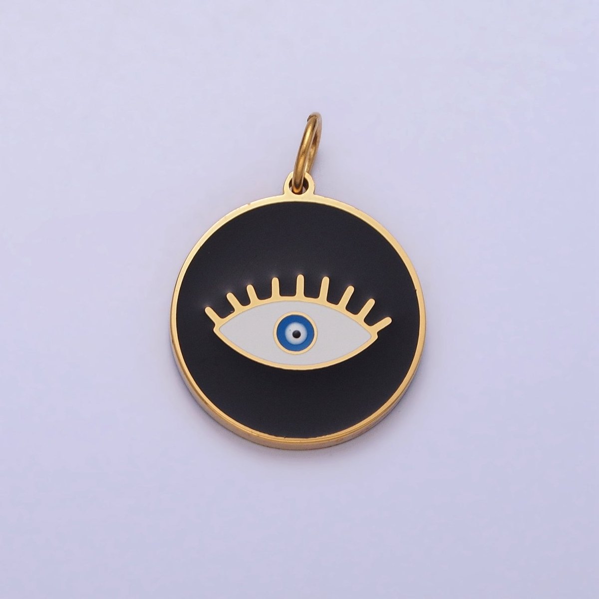 Stainless Steel Blue-Eyed Evil Eye White, Black, Red Round Charm in Gold & Silver | P-1222 P-1223 P-1224
