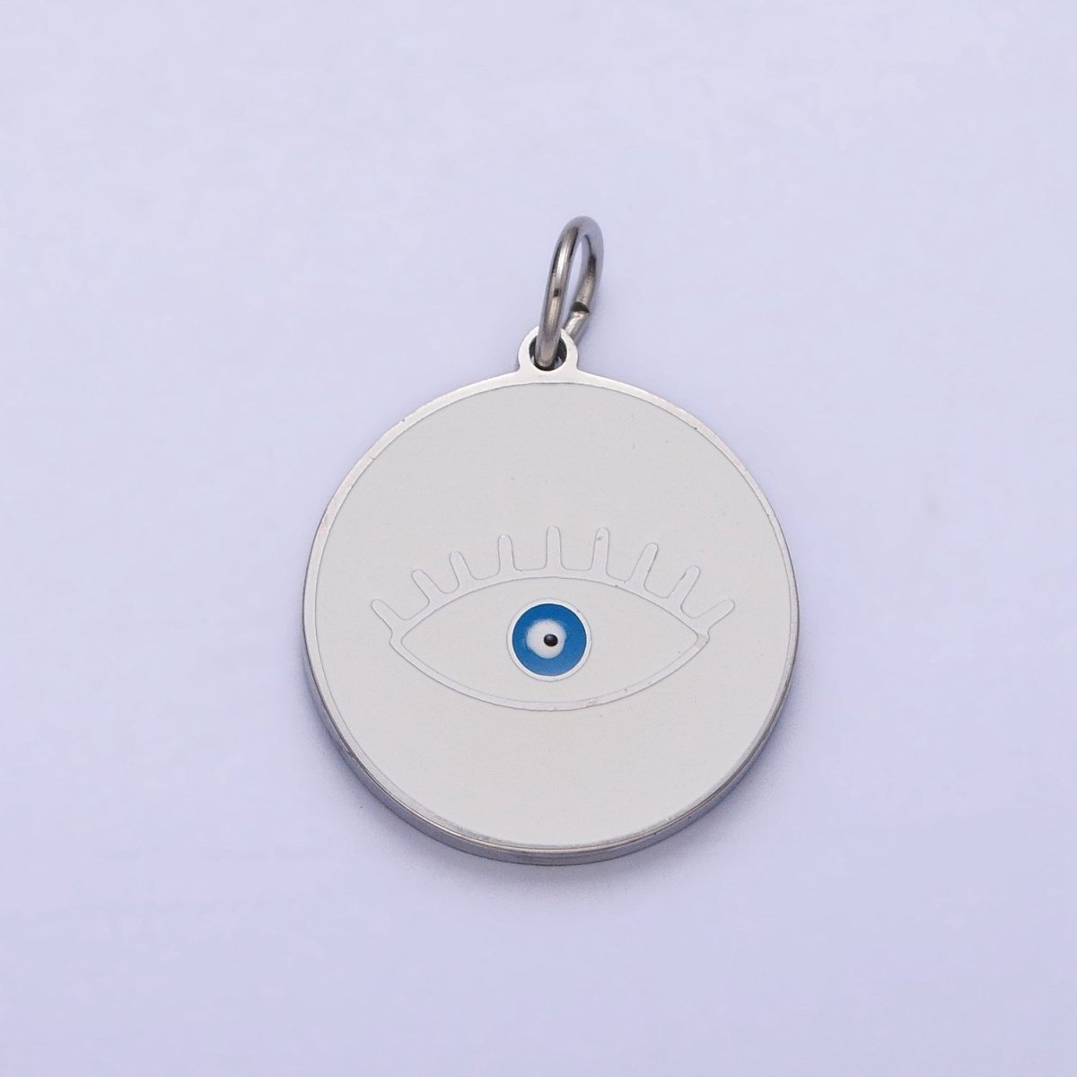 Stainless Steel Blue-Eyed Evil Eye White, Black, Red Round Charm in Gold & Silver | P-1222 P-1223 P-1224