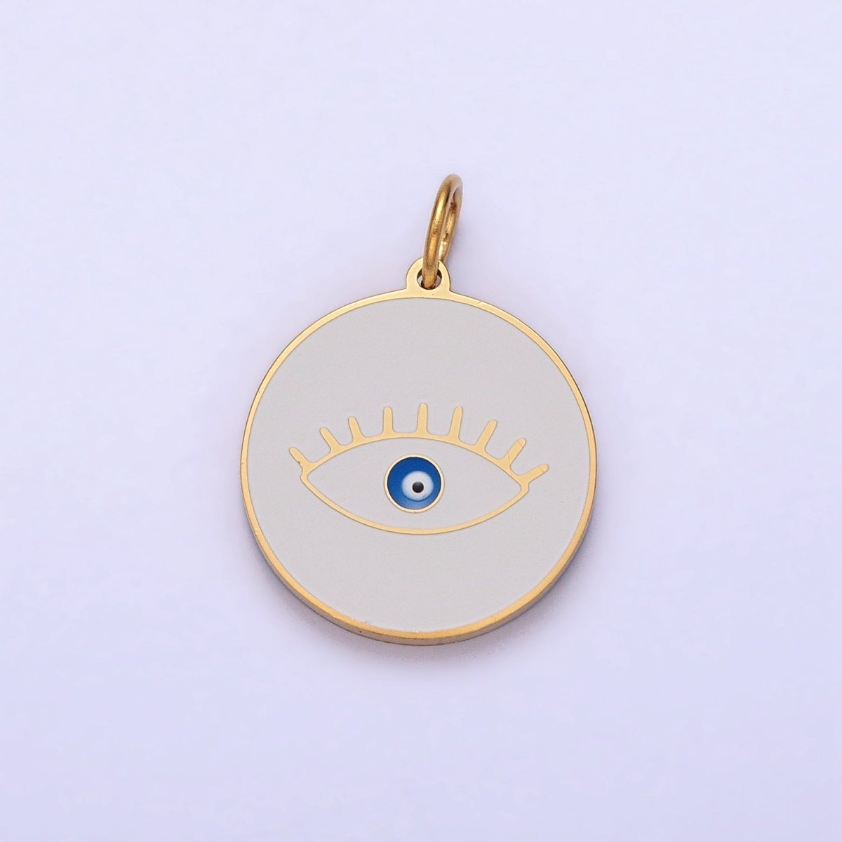 Stainless Steel Blue-Eyed Evil Eye White, Black, Red Round Charm in Gold & Silver | P-1222 P-1223 P-1224