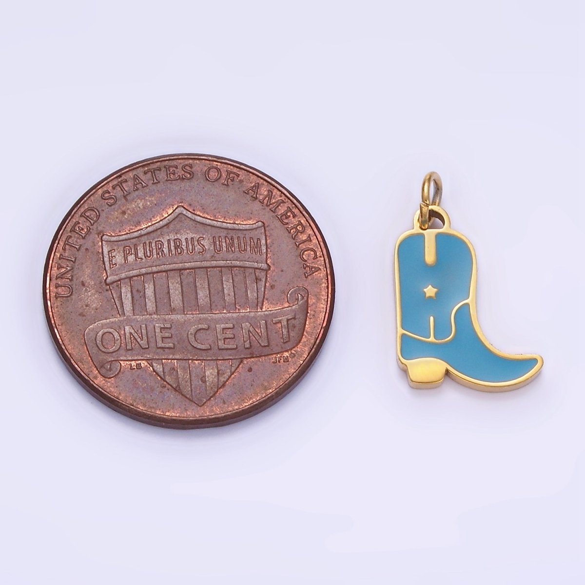 Stainless Steel Blue, Pink Enamel Star Cowboy Boots Shoes Charm | P959