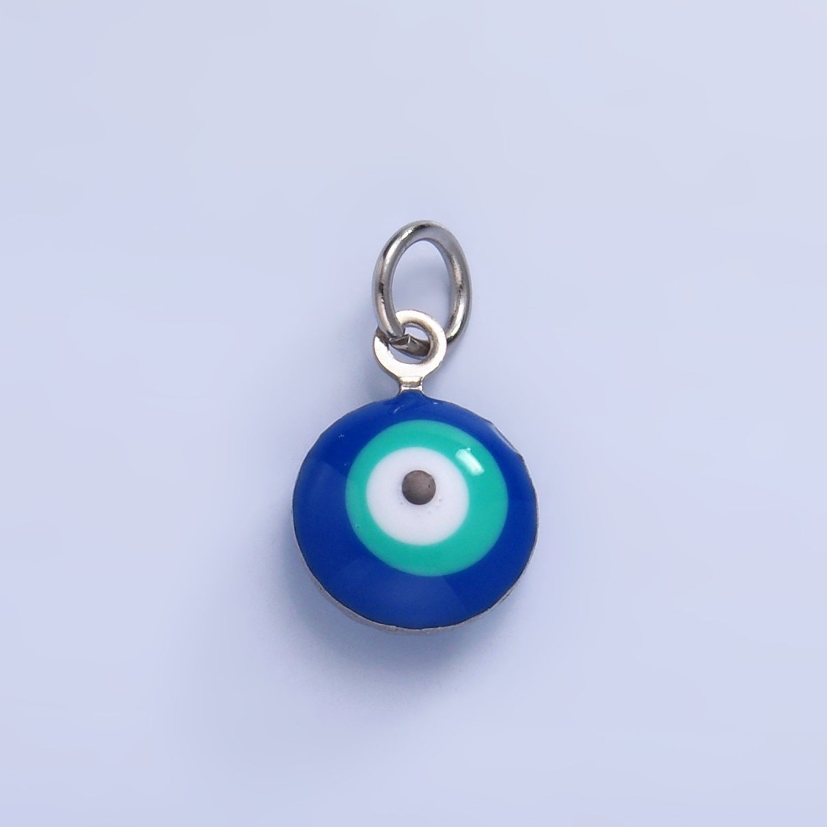 Stainless Steel Blue, White Evil Eye Enamel Round Charm in Gold & Silver | P729 P731