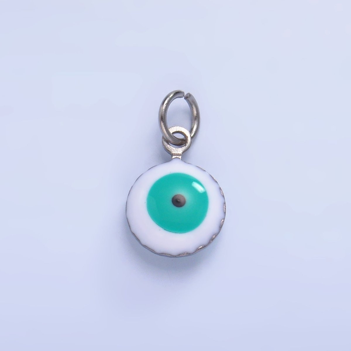 Stainless Steel Blue, White Evil Eye Enamel Round Charm in Gold & Silver | P729 P731