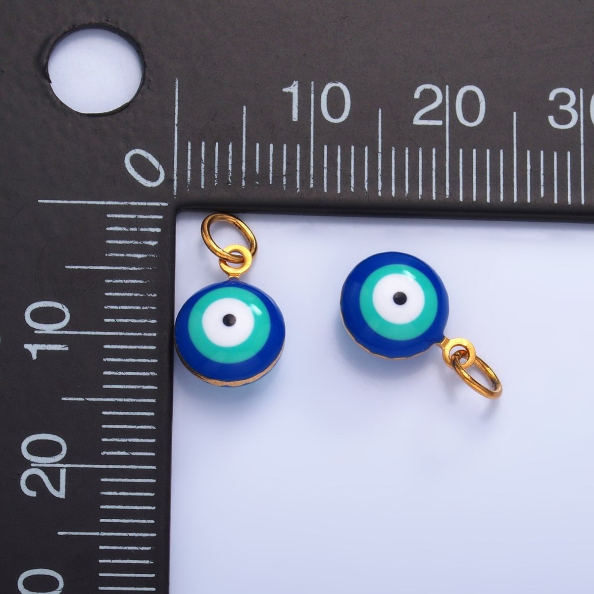 Stainless Steel Blue, White Evil Eye Enamel Round Charm in Gold & Silver | P729 P731