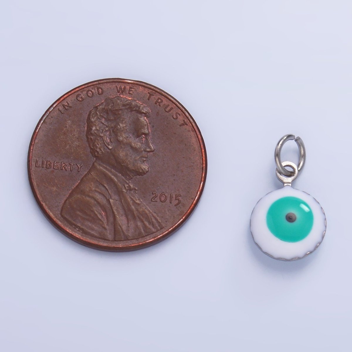 Stainless Steel Blue, White Evil Eye Enamel Round Charm in Gold & Silver | P729 P731