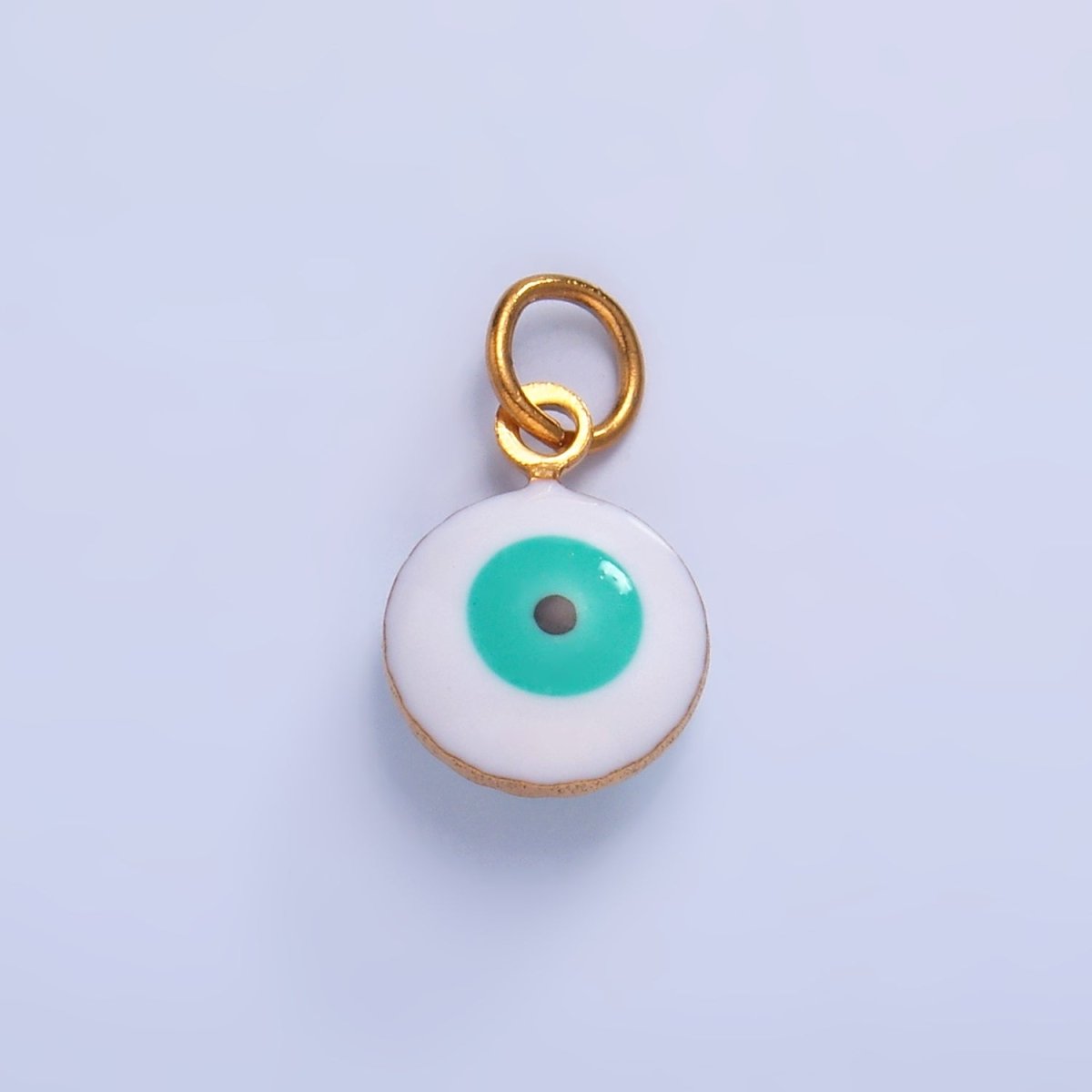 Stainless Steel Blue, White Evil Eye Enamel Round Charm in Gold & Silver | P729 P731