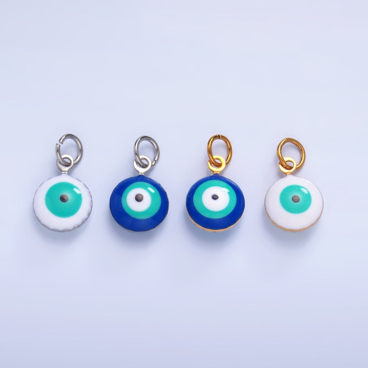 Stainless Steel Blue, White Evil Eye Enamel Round Charm in Gold & Silver | P729 P731