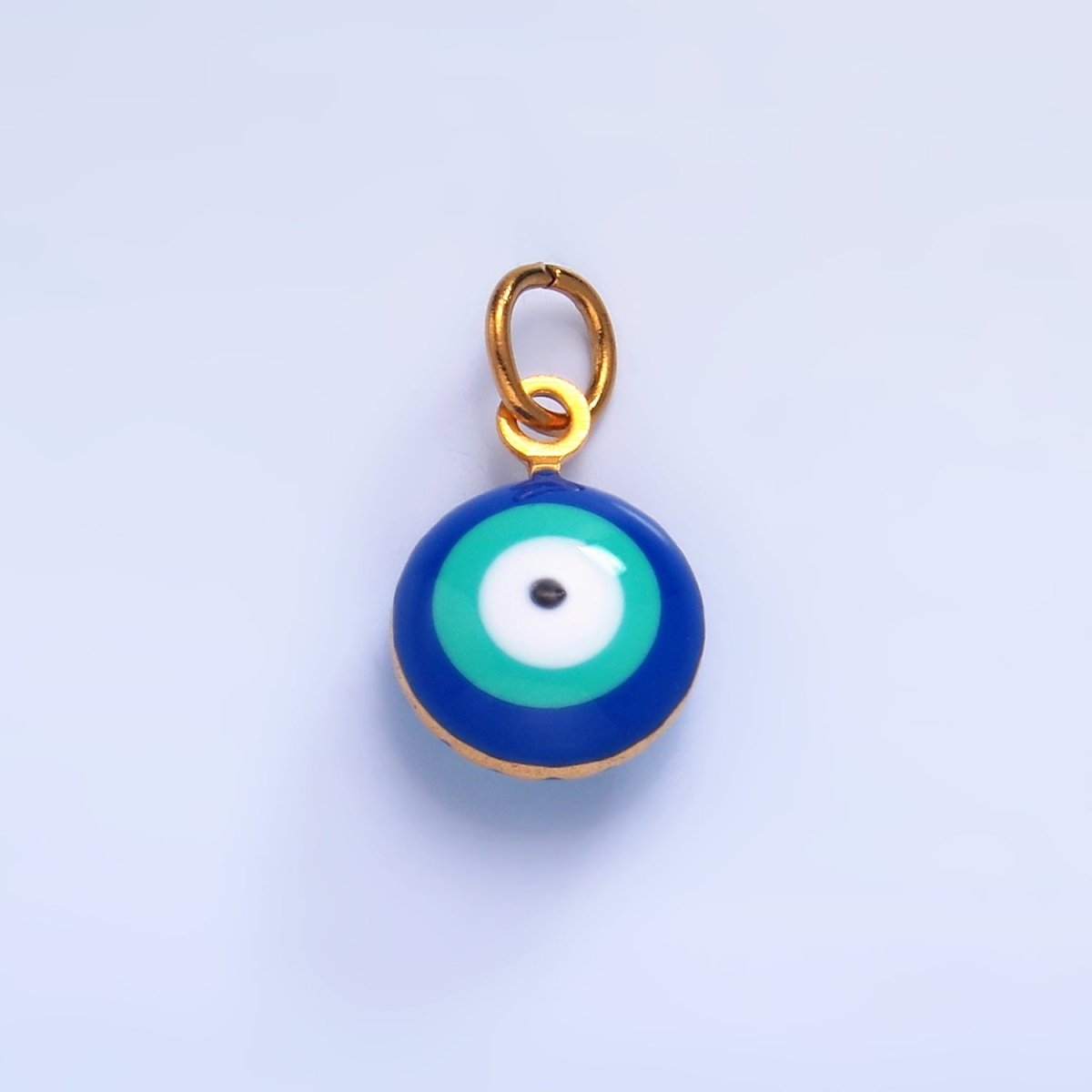 Stainless Steel Blue, White Evil Eye Enamel Round Charm in Gold & Silver | P729 P731