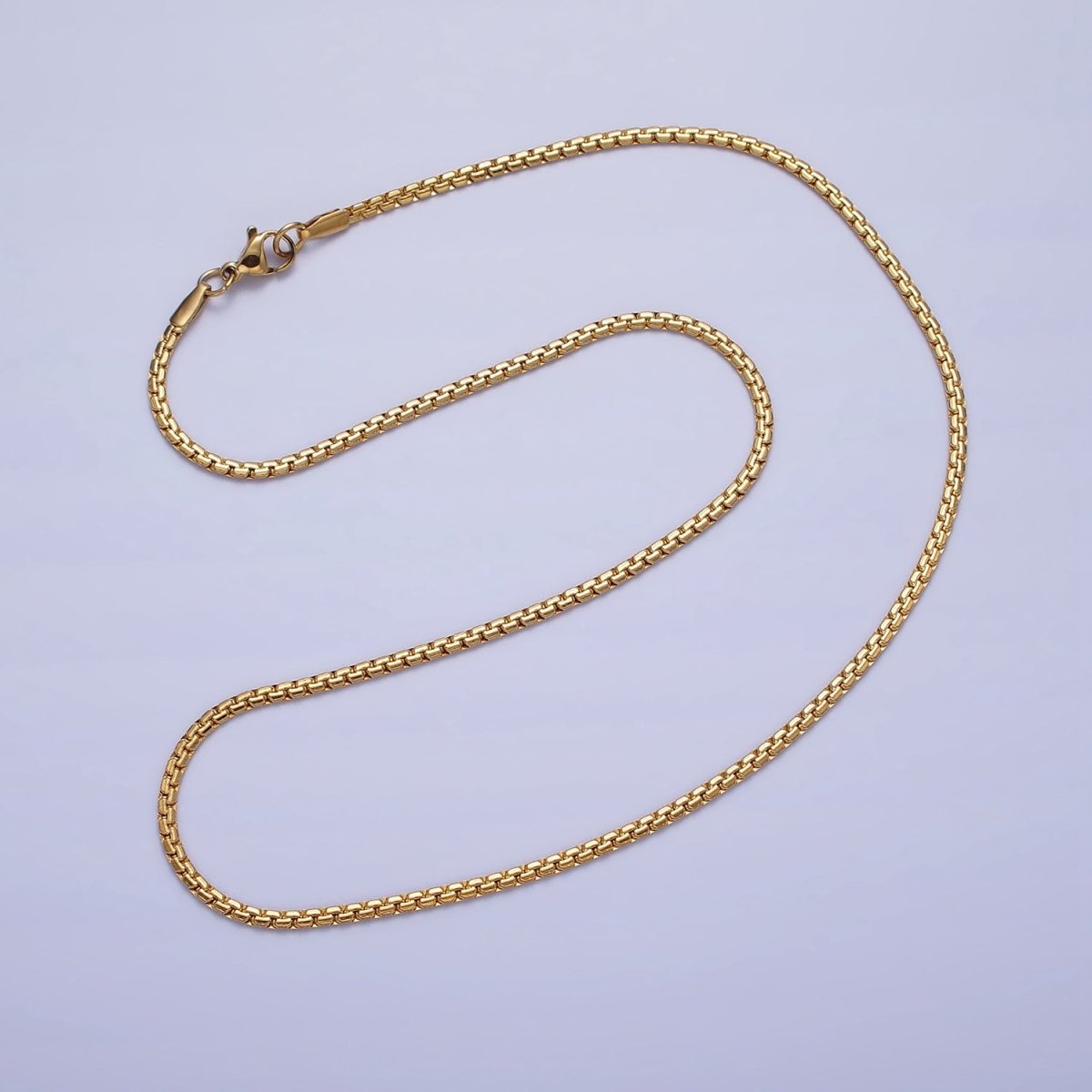 Stainless Steel Box Boston Chain Necklace 2mm Thick Gold Box Chain 17.7 inches, 19.6 inches for Jewelry Making | WA-1700 WA-1705 Clearance Pricing
