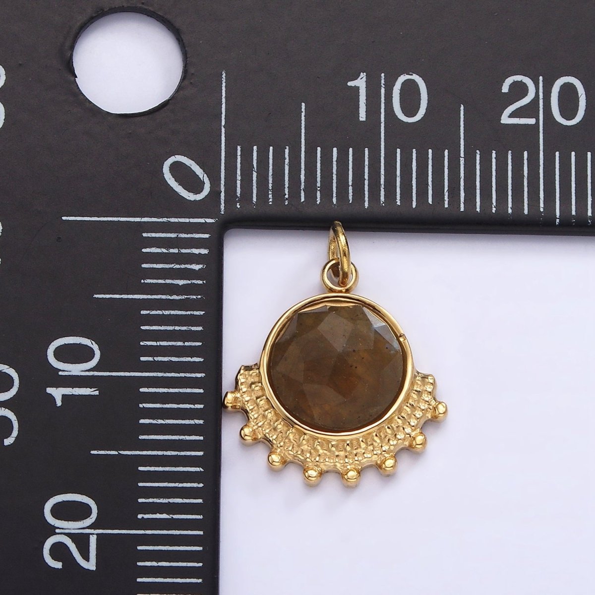 Stainless Steel Brown Labradorite Round Dotted Outline Artisan Charm in Gold & Silver | P1306
