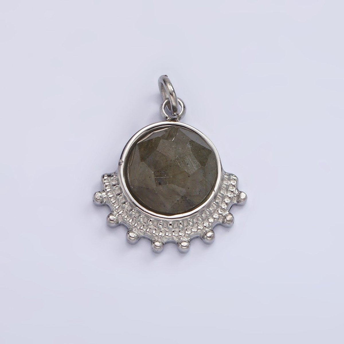 Stainless Steel Brown Labradorite Round Dotted Outline Artisan Charm in Gold & Silver | P1306