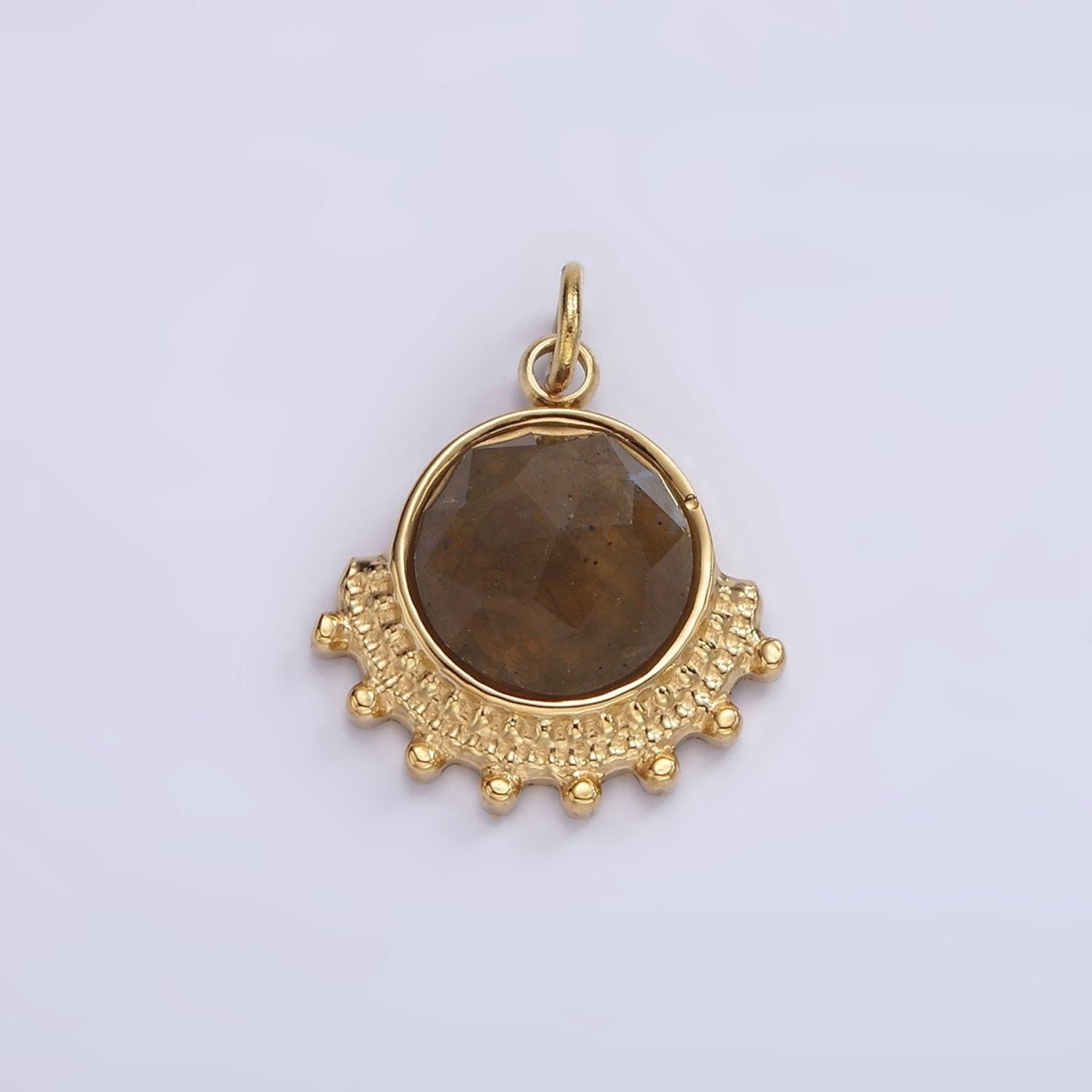 Stainless Steel Brown Labradorite Round Dotted Outline Artisan Charm in Gold & Silver | P1306