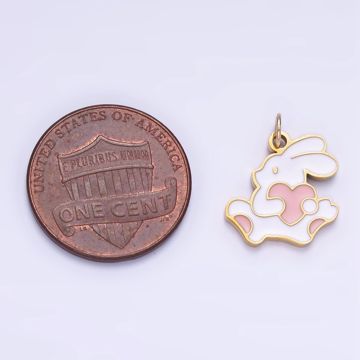 Stainless Steel Bunny Charm Enamel White Rabbit Pendant | P996 - DLUXCA