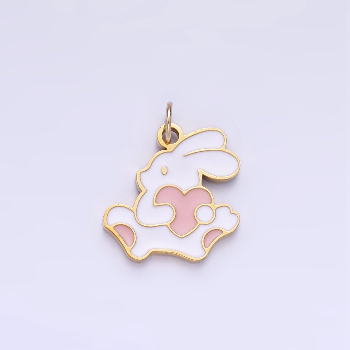 Stainless Steel Bunny Charm Enamel White Rabbit Pendant | P996 - DLUXCA