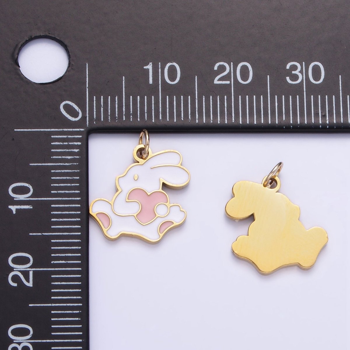 Stainless Steel Bunny Charm Enamel White Rabbit Pendant | P996 - DLUXCA