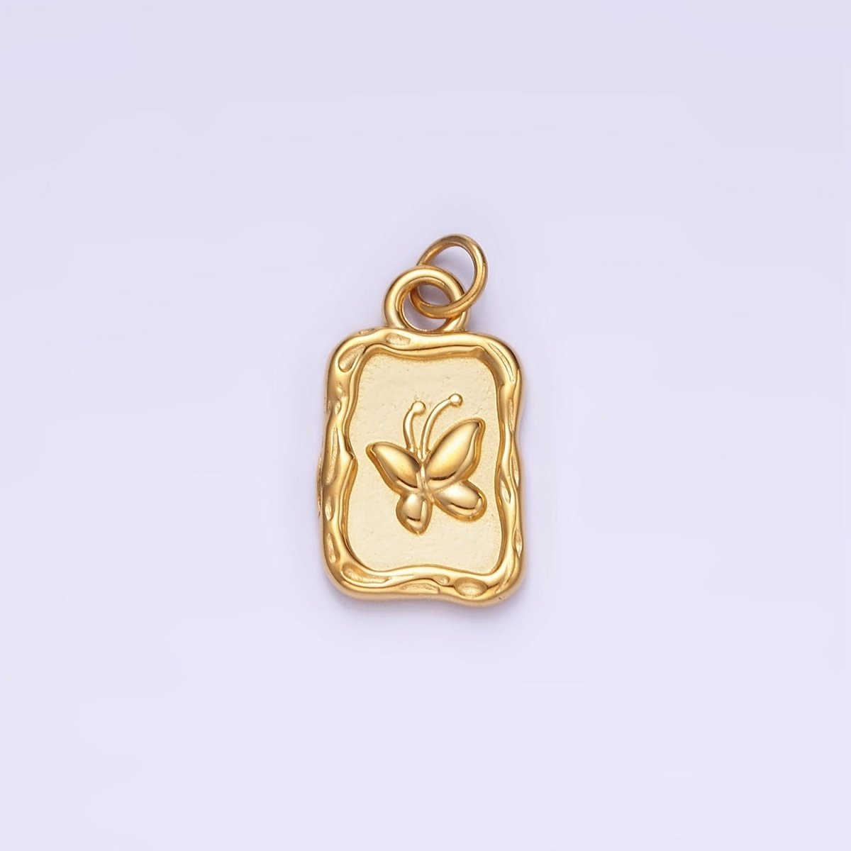 Stainless Steel Butterfly "Beauty" Script Rectangular Stamped Charm | P964 - DLUXCA