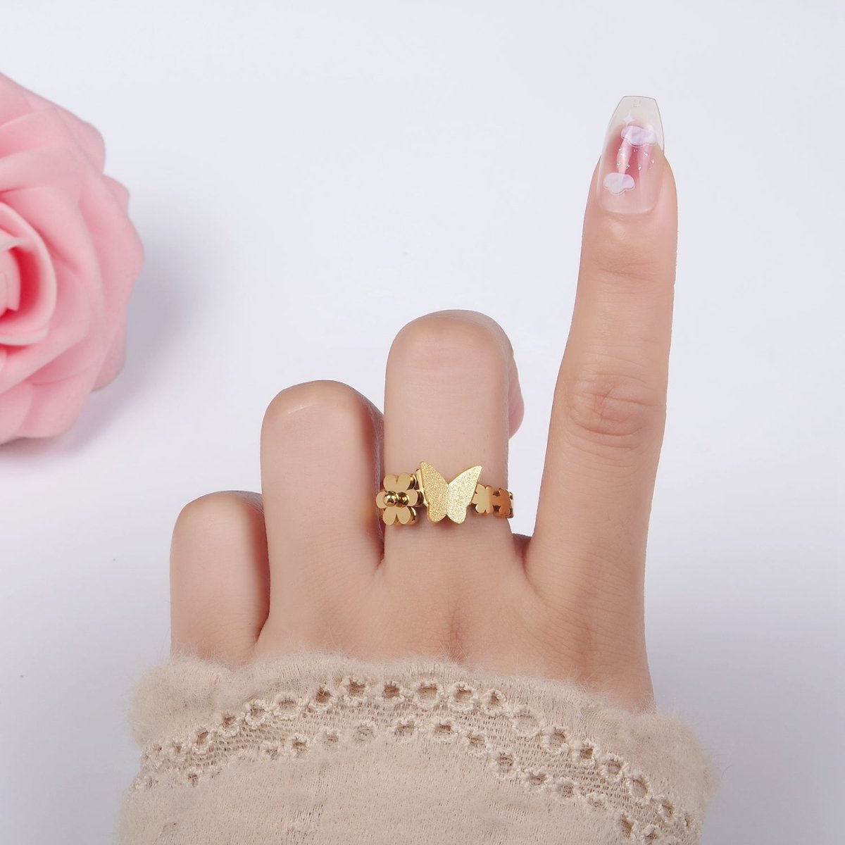 Stainless Steel Butterfly Flower Minimalist Ring | U051 U052