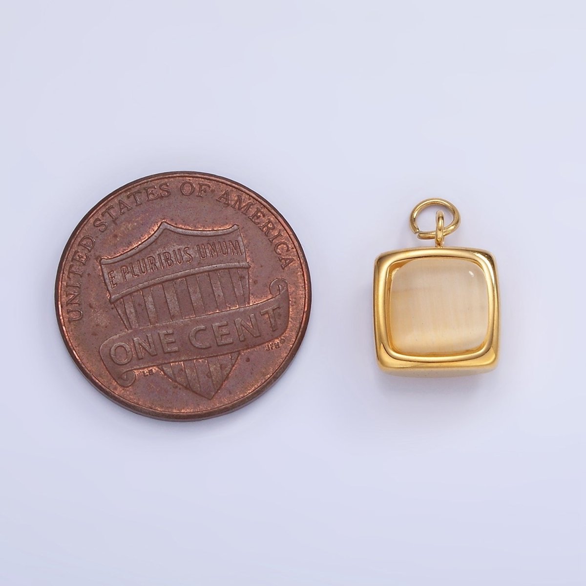 Stainless Steel Cat's Eye Gemstone Square Bezel Charm | P978 - DLUXCA