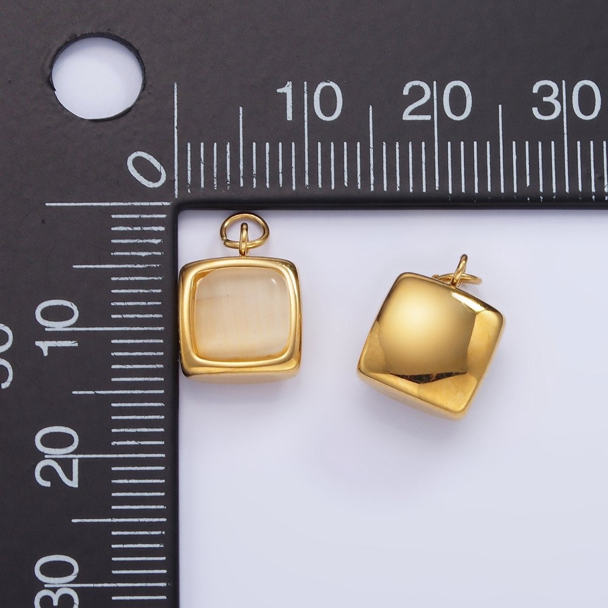 Stainless Steel Cat's Eye Gemstone Square Bezel Charm | P978 - DLUXCA