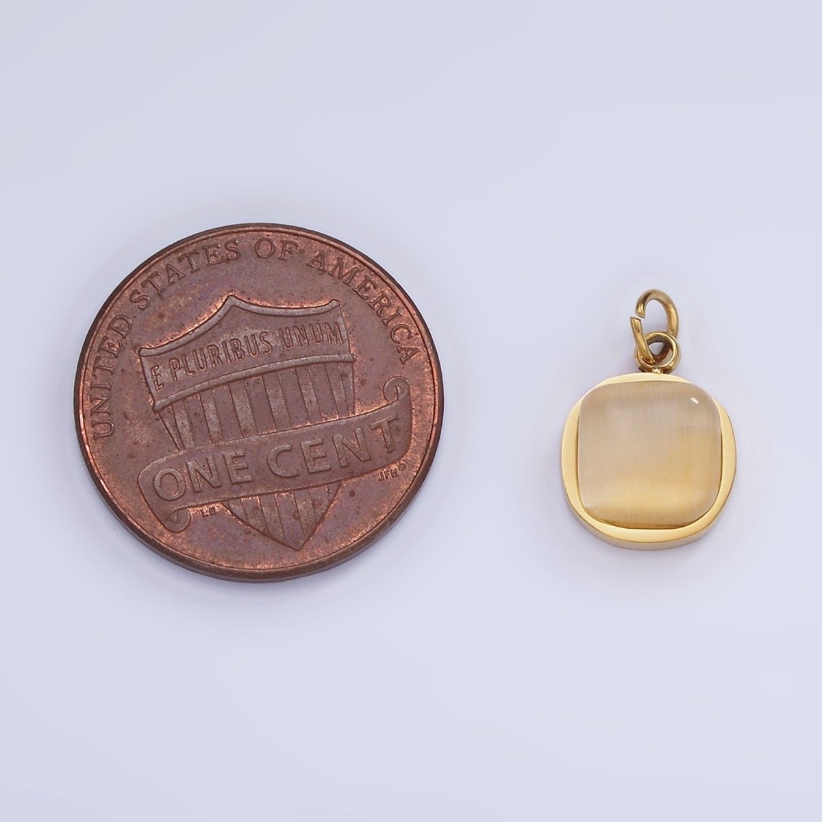 Stainless Steel Cat's Eye Square Gemstone Round Charm | P976 - DLUXCA