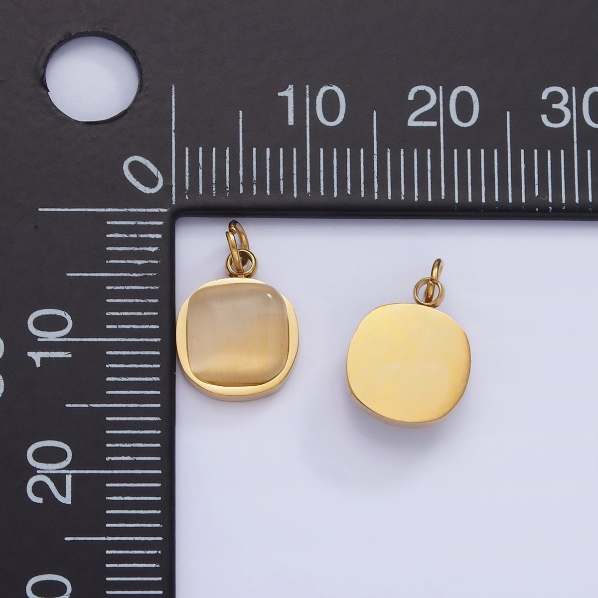 Stainless Steel Cat's Eye Square Gemstone Round Charm | P976 - DLUXCA