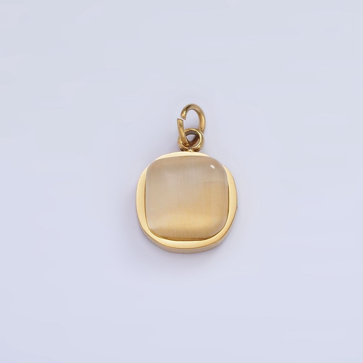 Stainless Steel Cat's Eye Square Gemstone Round Charm | P976 - DLUXCA