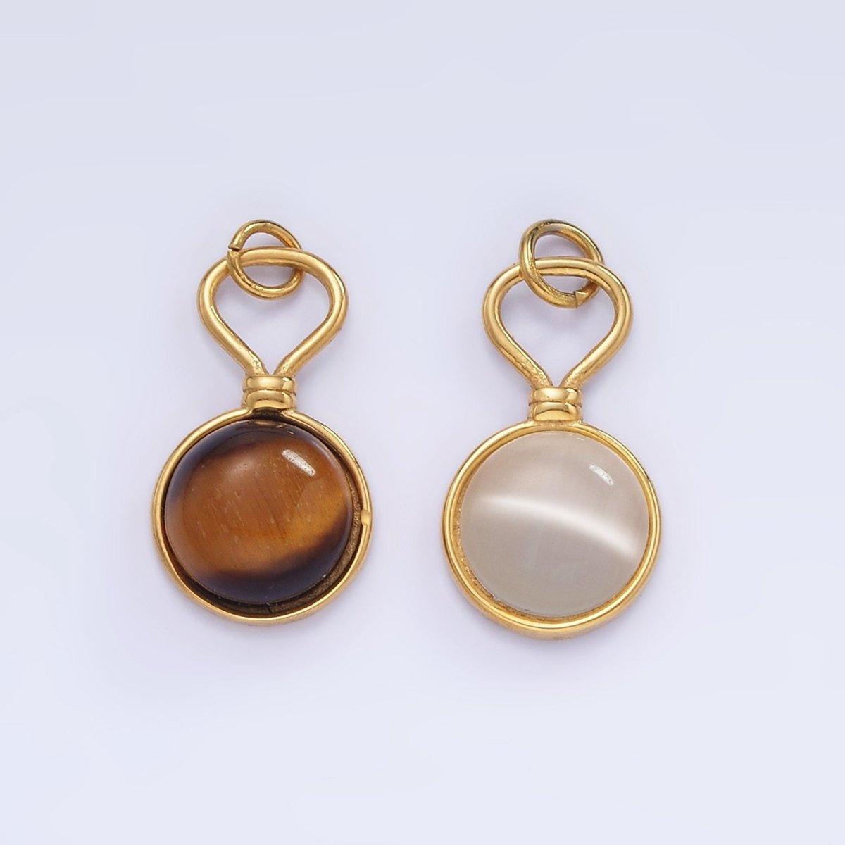 Stainless Steel Cat's Eye, Tiger Eye Gemstone Drop Charm | P977