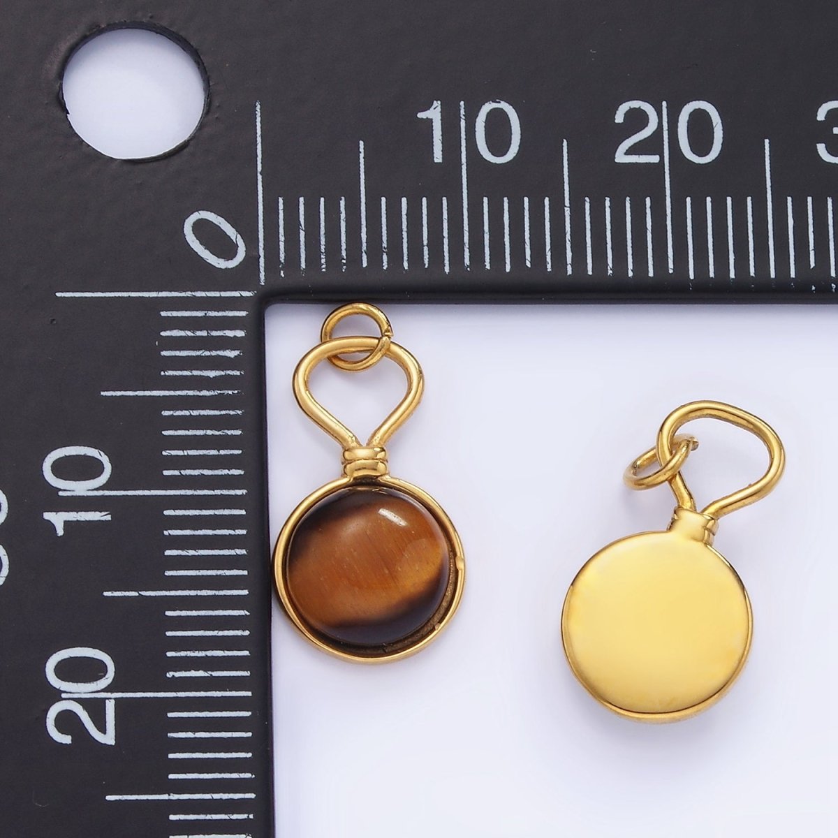 Stainless Steel Cat's Eye, Tiger Eye Gemstone Drop Charm | P977