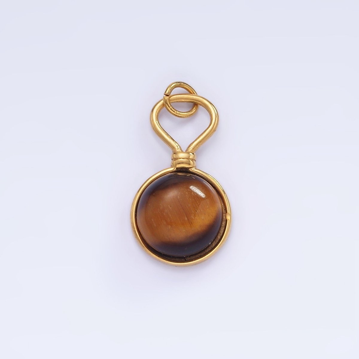 Stainless Steel Cat's Eye, Tiger Eye Gemstone Drop Charm | P977
