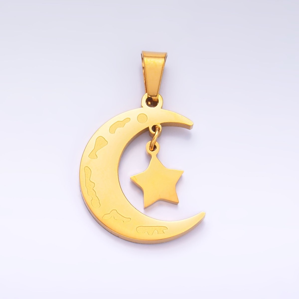 Stainless Steel Celestial Crescent Moon Star Drop Pendant | P863 - DLUXCA