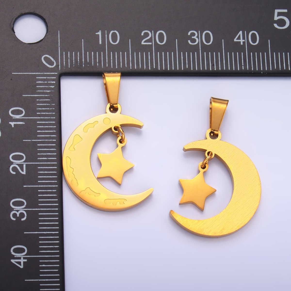 Stainless Steel Celestial Crescent Moon Star Drop Pendant | P863 - DLUXCA