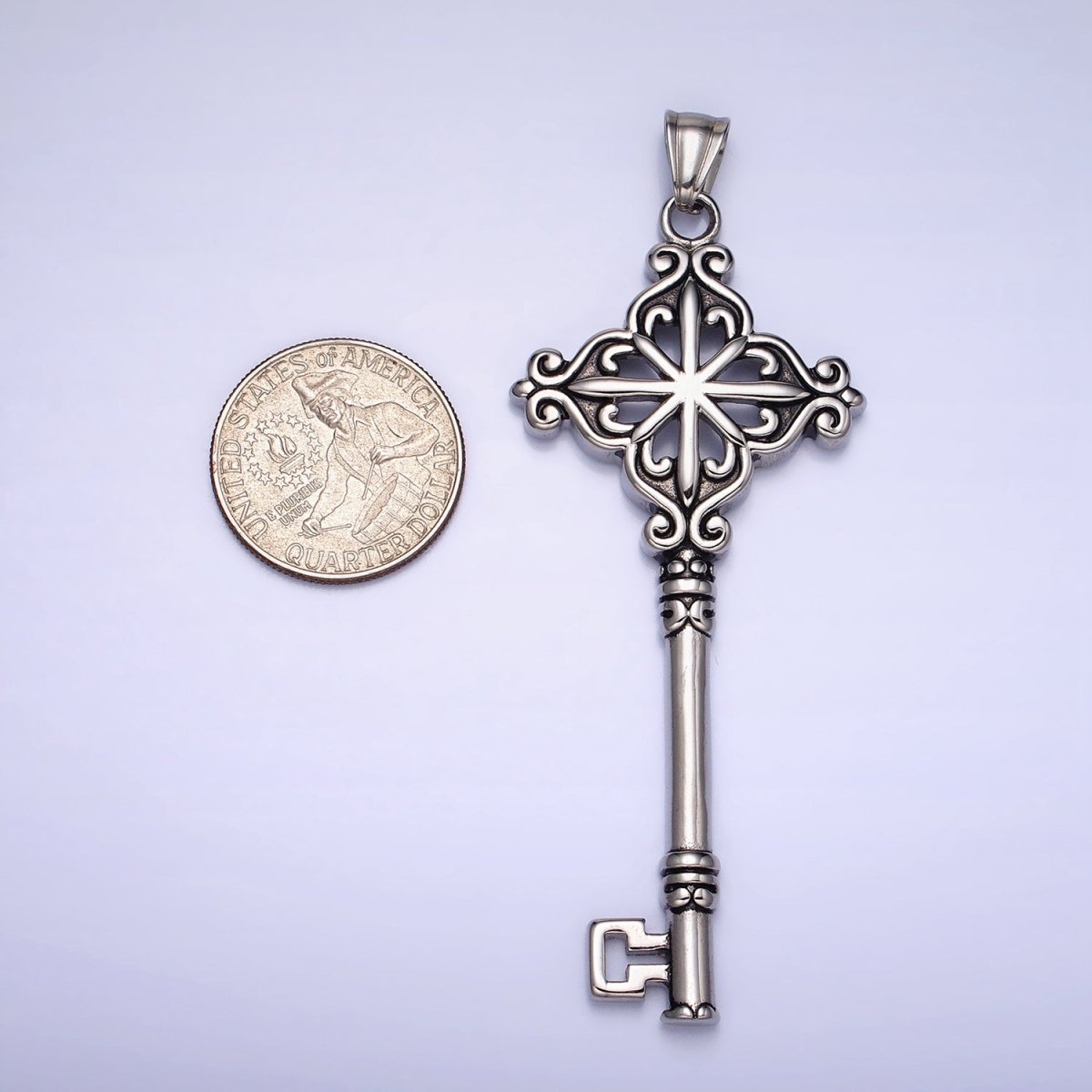 Stainless Steel Celestial North Star Open Lock Key Pendant in Silver & Gold | P-1111