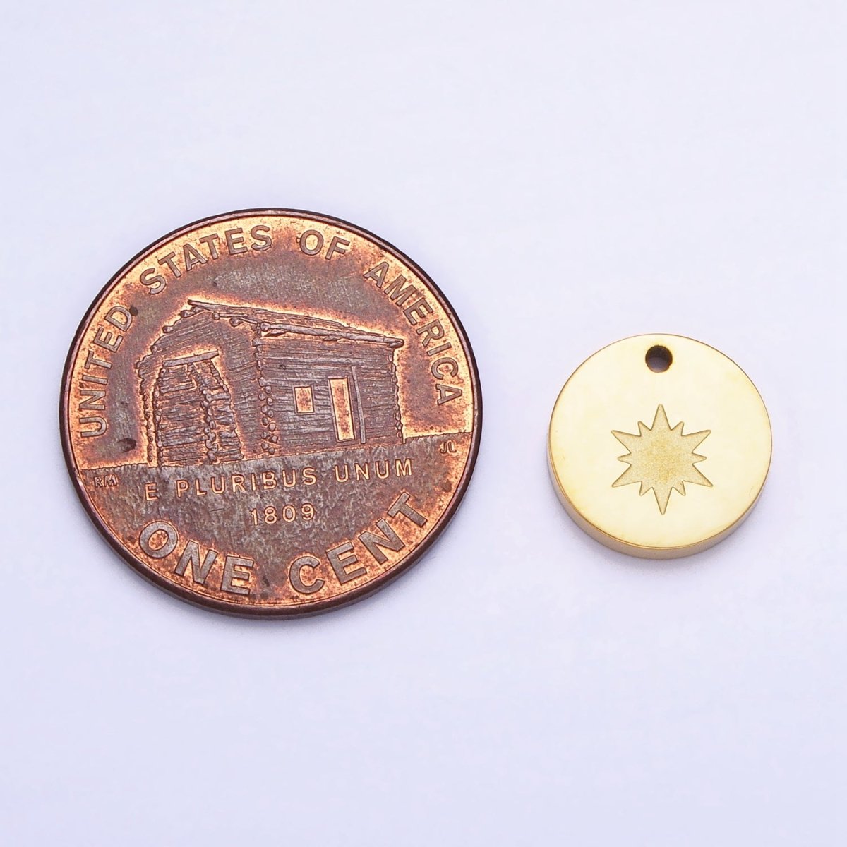Stainless Steel Celestial North Star Starburst 10mm Round Coin Charm in Gold & Silver | P-922 (Copy)