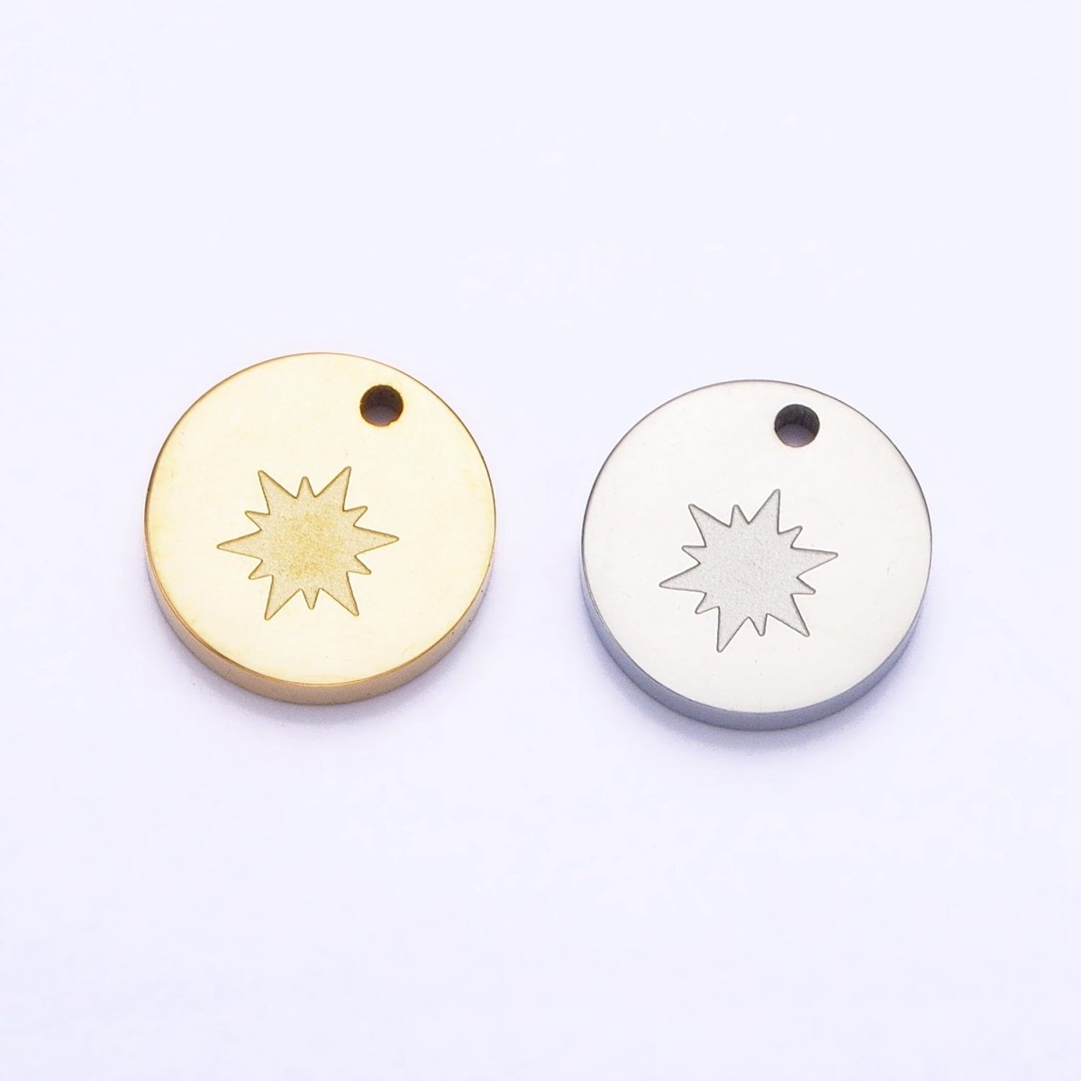Stainless Steel Celestial North Star Starburst 10mm Round Coin Charm in Gold & Silver | P-922 (Copy)