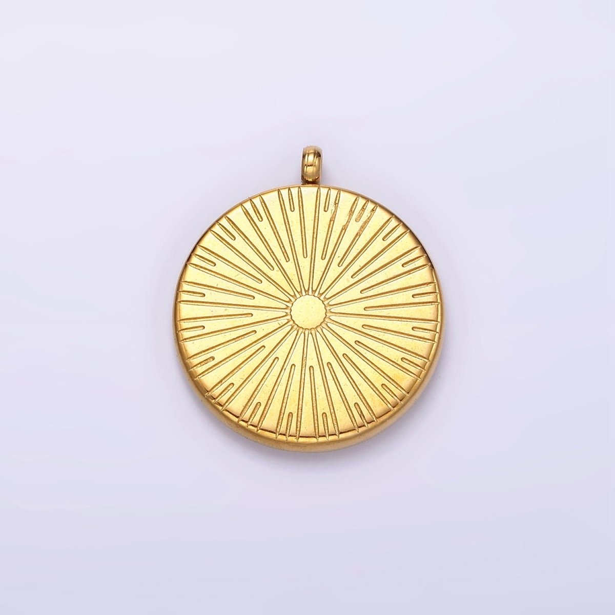 Stainless Steel Celestial Sun Crescent Moon Dotted Micro Paved CZ Double Sided Round Charm | P-648