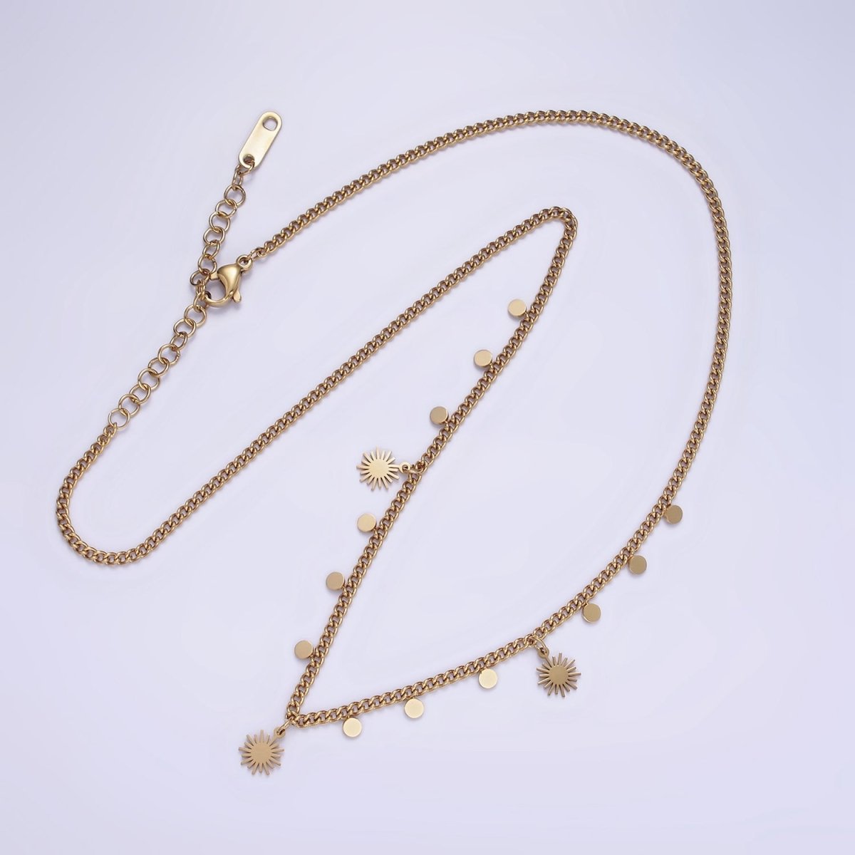 Stainless Steel Celestial Sun Disc 17 Inch Curb Chain Necklace | WA-2078 Clearance Pricing - DLUXCA